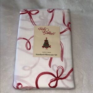 Ruby Ribbon Festive Red and White Pillowcase Set